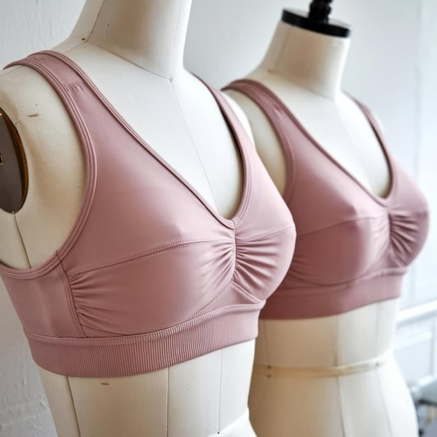A variety of bra styles displayed on mannequins: sports bra, push-up bra, strapless bra, and bralette. The background is a clean, modern retail setting.