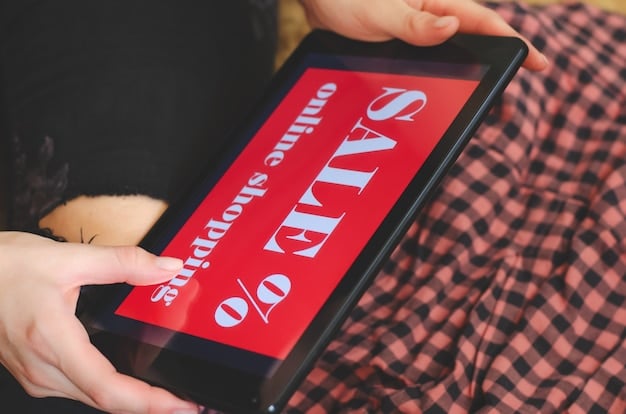 A close-up shot of a tablet displaying an email newsletter from a fashion brand, showcasing a special discount code. The focus is on the discount code and call-to-action button.