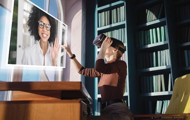 A person virtually attending a business meeting with the avatars on the meeting, signifying new ways of teamworking with VR, in Spain.