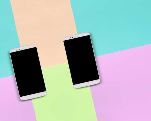 A split-screen image showing a new smartphone on one side and a refurbished smartphone on the other. The new smartphone is brightly lit and pristine, while the refurbished one has a subtle glow and a small, almost imperceptible scratch, to showcase the difference in price and condition.