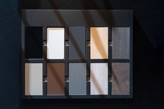 A color palette featuring neutral tones such as black, white, grey, beige, and navy blue, displayed on fabric swatches of various textures like cotton, cashmere, and linen. The image aims to visually represent the color options suitable for a capsule wardrobe.