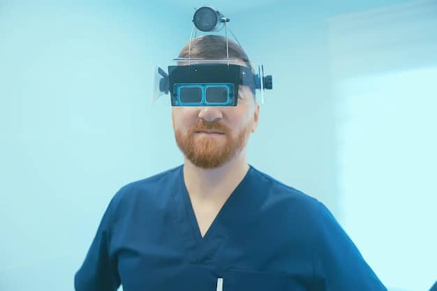 A surgeon wearing augmented reality glasses is performing surgery on a virtual patient. The glasses provide real-time data and visualizations, helping the surgeon to make more precise and informed decisions.