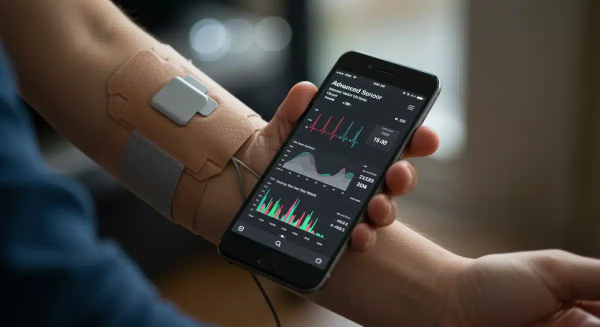 Parche sensor de salud avanzado monitoreando datos biométricos en tiempo real