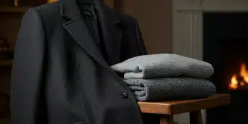 Abrigo de cachemira oscuro y jersey de lana merina clara, simbolizando lujo y confort invernal