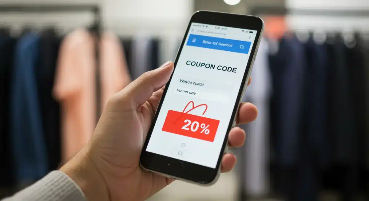 Persona introduciendo un código de cupón de descuento en una tienda online de moda