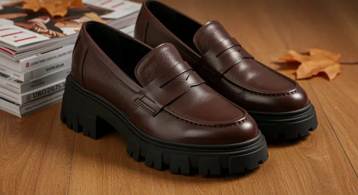Mocasines robustos de cuero marrón, una de las tendencias clave en calzado masculino para el otoño de 2025 en España.