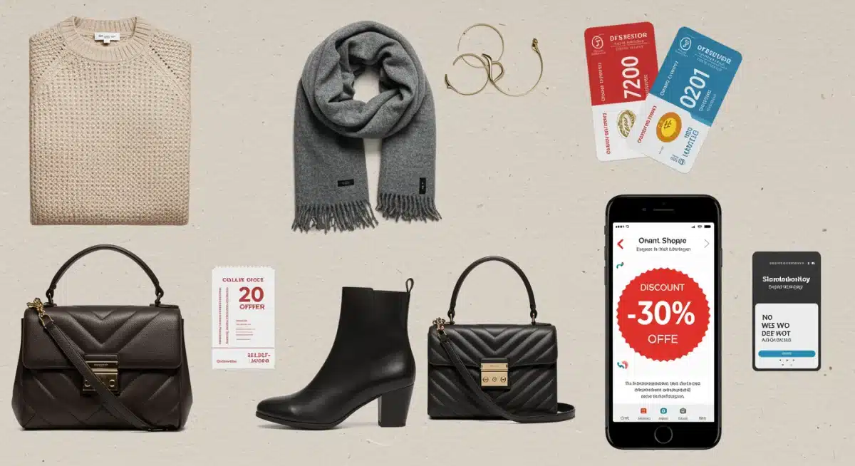 Selección de prendas de invierno y accesorios de marcas españolas con cupones de descuento, simbolizando compras inteligentes.