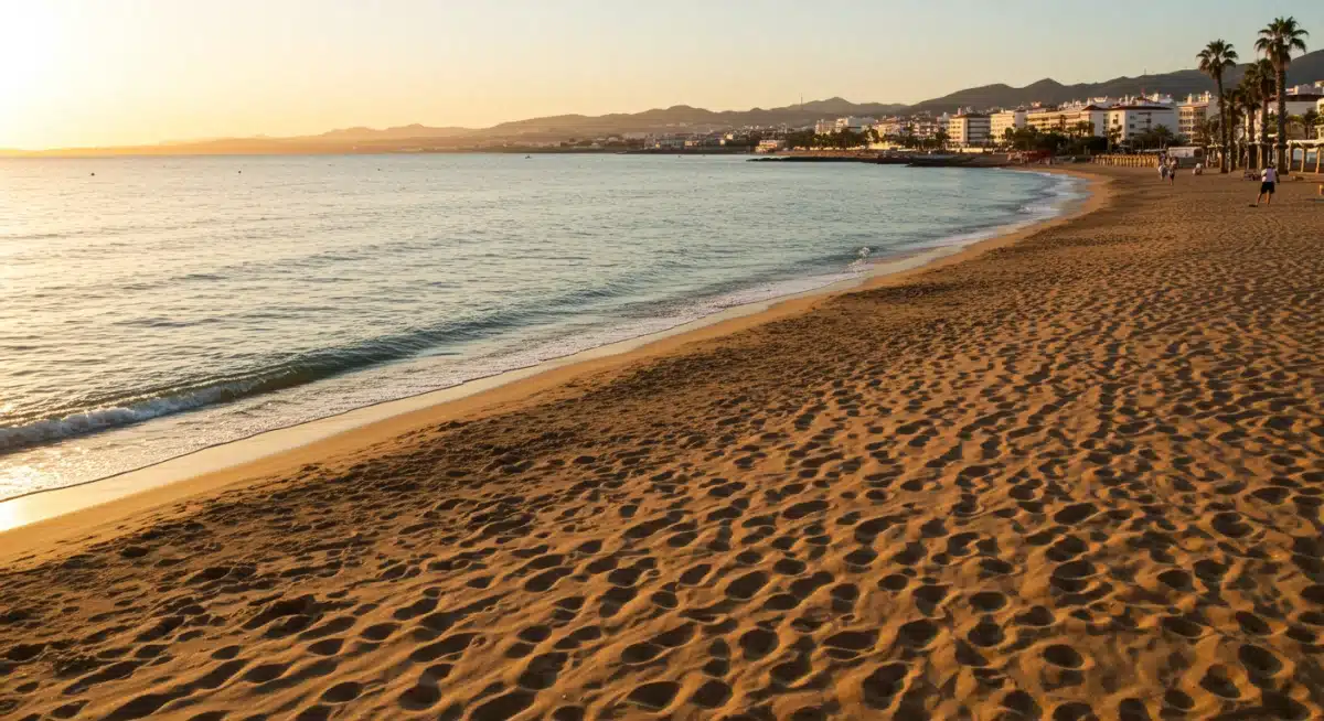 Playa andaluza al atardecer, ideal para una escapada de Semana Santa relajante