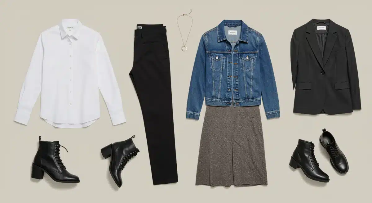 Disposición de prendas básicas versátiles para combinaciones de looks modernos.