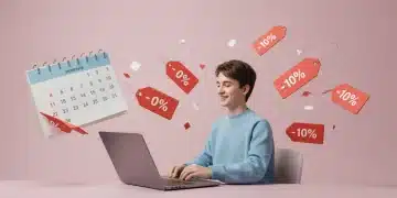 Persona sonriendo mientras compra en línea con descuentos del 25% en 2026