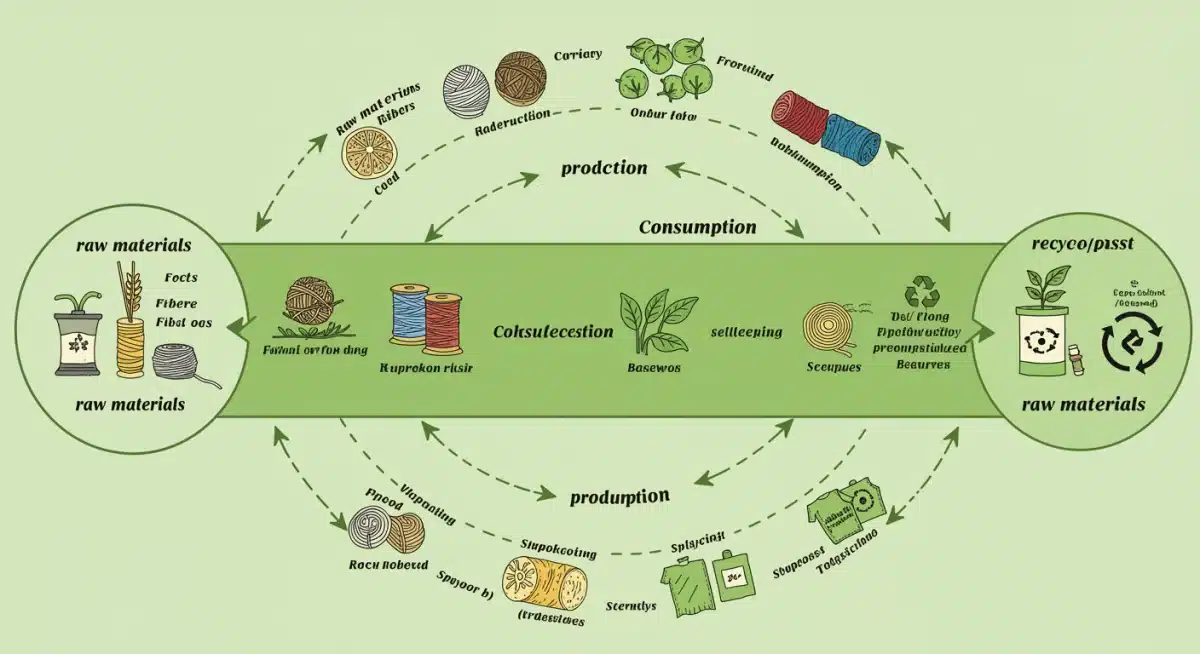 Diagrama de la economía circular en la industria textil con énfasis en materiales naturales.