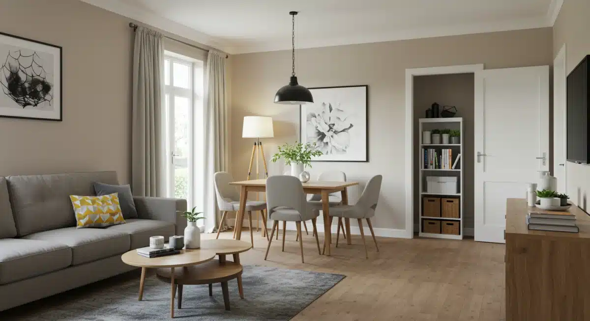 Salón moderno con muebles nuevos comprados en las Rebajas de Invierno.