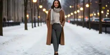Mujer elegante creando looks de invierno con prendas versátiles