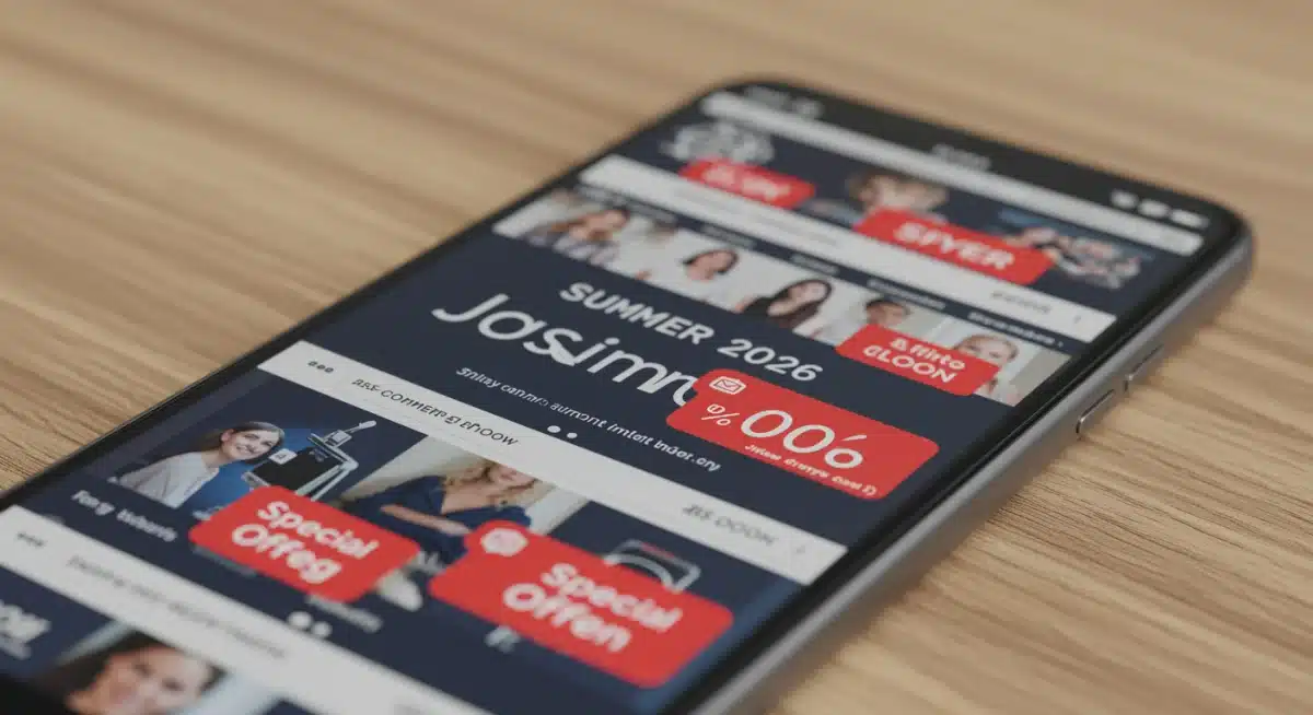 Pantalla de smartphone mostrando ofertas y descuentos online para el verano de 2026 en España.