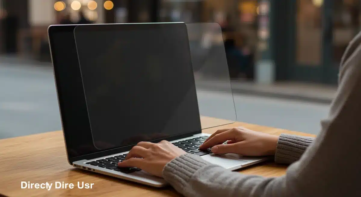 Protector de privacidad para pantalla de portátil en un entorno público.