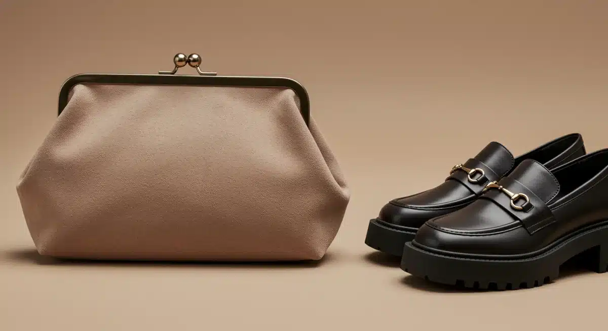 Bolso clutch grande de material sostenible y mocasines chunky, moda 2026