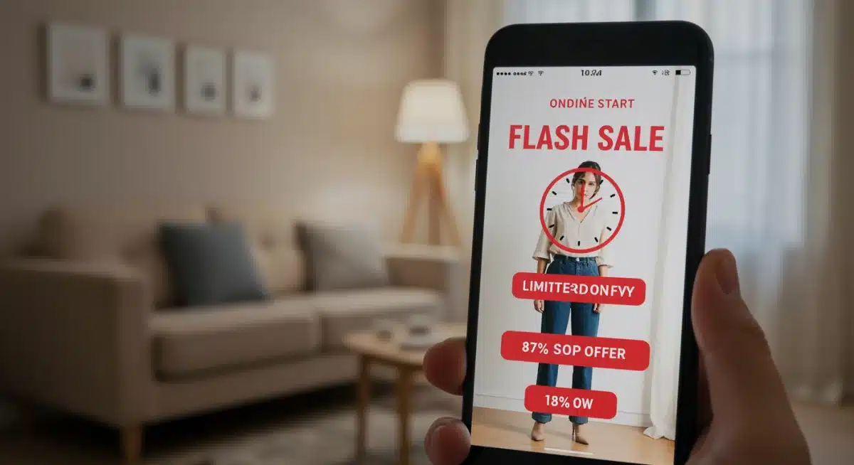 Pantalla de smartphone con notificación de oferta flash de moda española