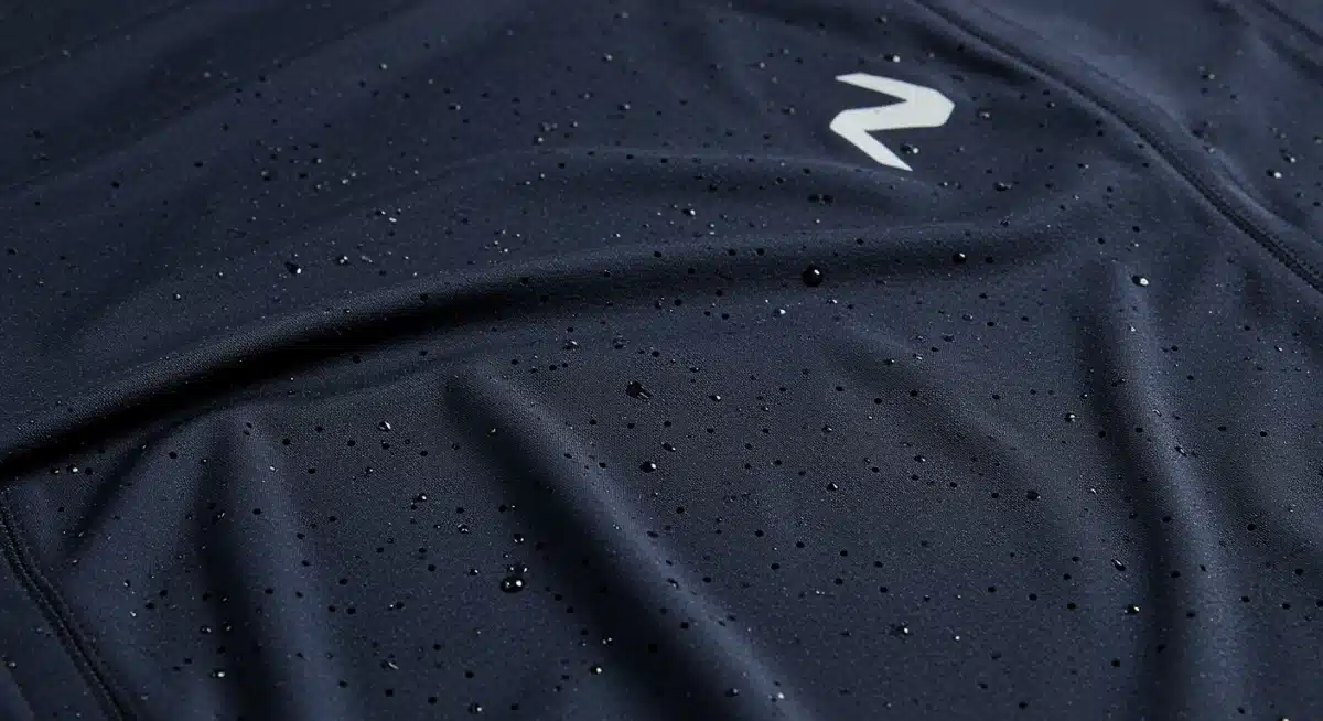 Detalle de tejido técnico transpirable en una prenda deportiva de alto rendimiento.