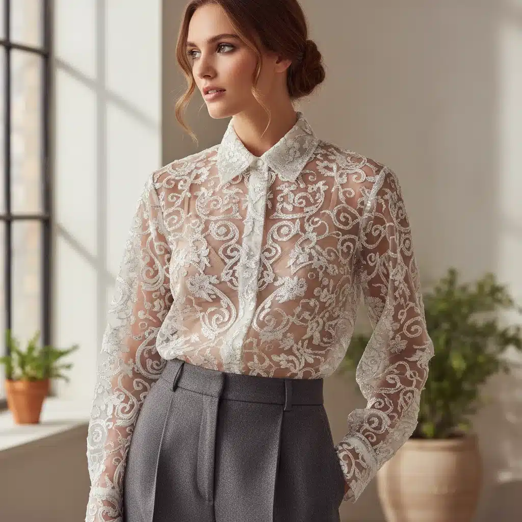 Blusa transparente con bordados, tendencia primavera 2026