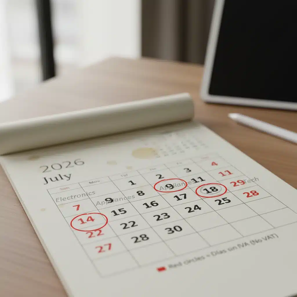 Calendario de eventos Días sin IVA 2026 para planificar compras