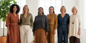 Mujeres vistiendo moda femenina sostenible de marcas españolas, con diseños modernos y tejidos naturales.
