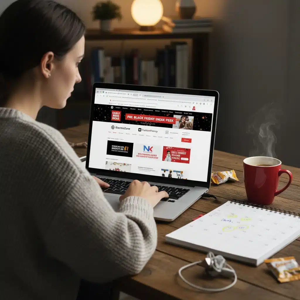 Persona planificando compras online con descuentos anticipados