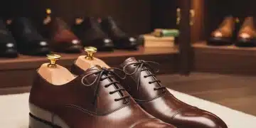 Zapatos de cuero masculinos pulidos y en perfecto estado con hormas de madera, símbolo de durabilidad y cuidado.