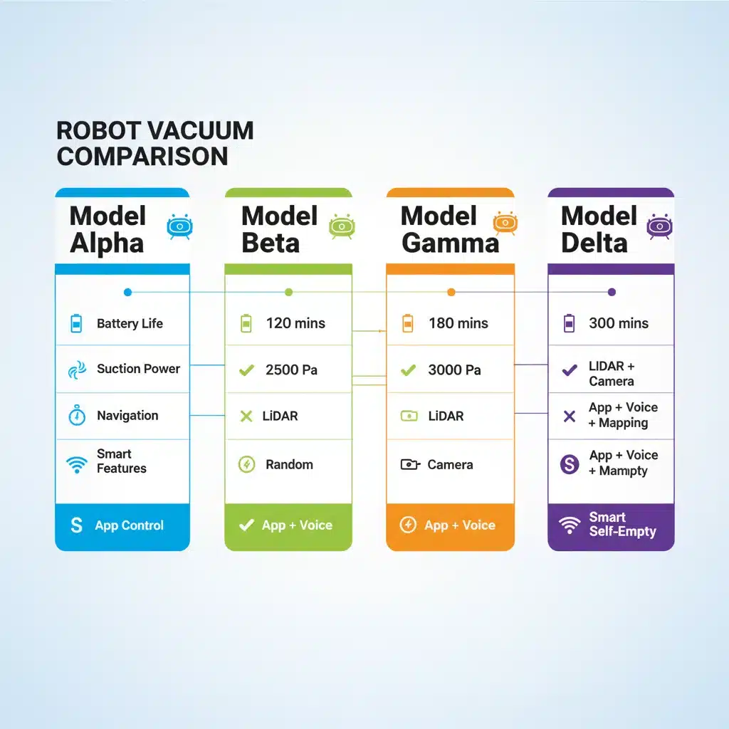 Tabla comparativa de robots aspiradores con mapeo láser