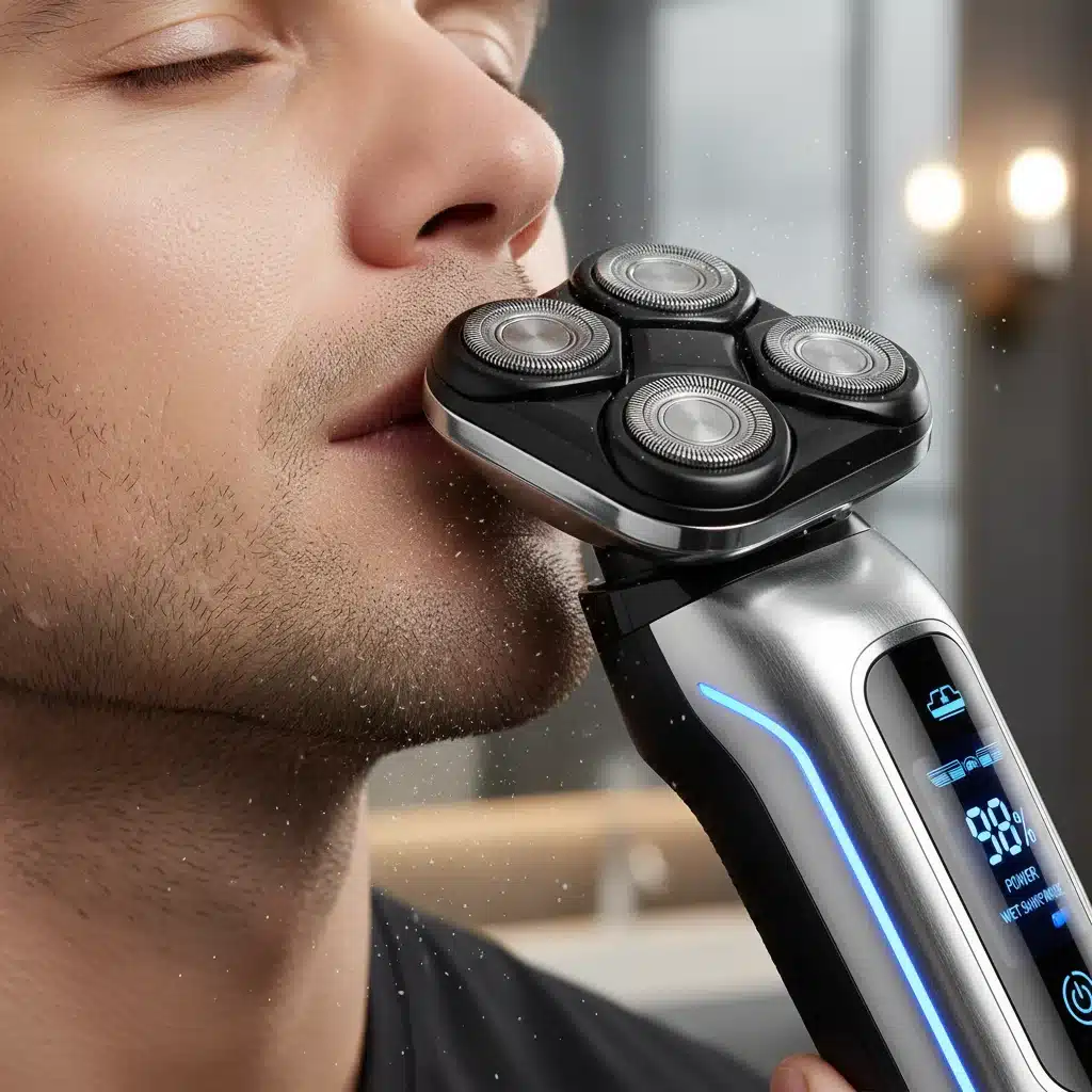 Advanced electric shaver providing a close, smooth shave on a man's jawline.