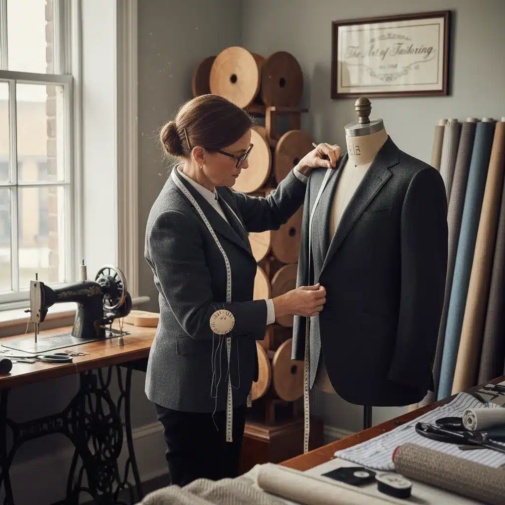 Tailor working on a bespoke suit, highlighting the importance of fit and craftsmanship in investment clothing.