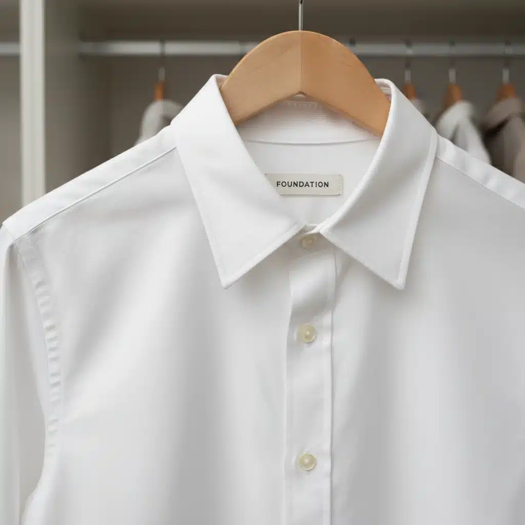 Detalle de una camisa blanca de algodón de alta calidad, una prenda básica esencial.