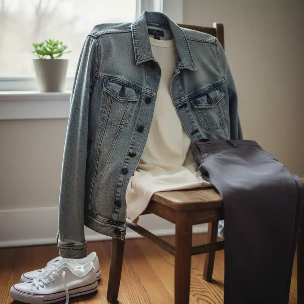 Light wash denim jacket and casual spring outfit essentials for men.