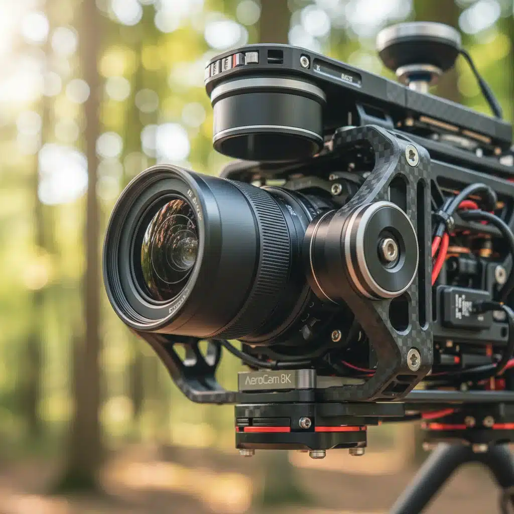 Detailed view of a drone's high-resolution camera and gimbal