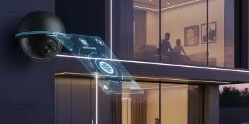 Futuristic smart home with advanced security camera and smart lighting
