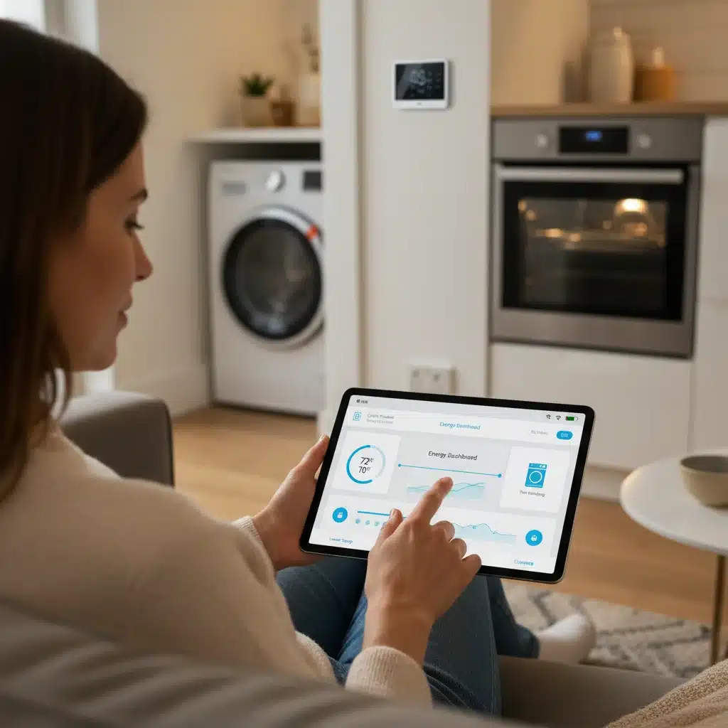 Homeowner controlling smart appliances via a central hub for energy management