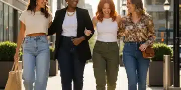 Women showcasing the latest 2026 jean styles: wide-leg, barrel, cargo, and split-hem bootcut denim.
