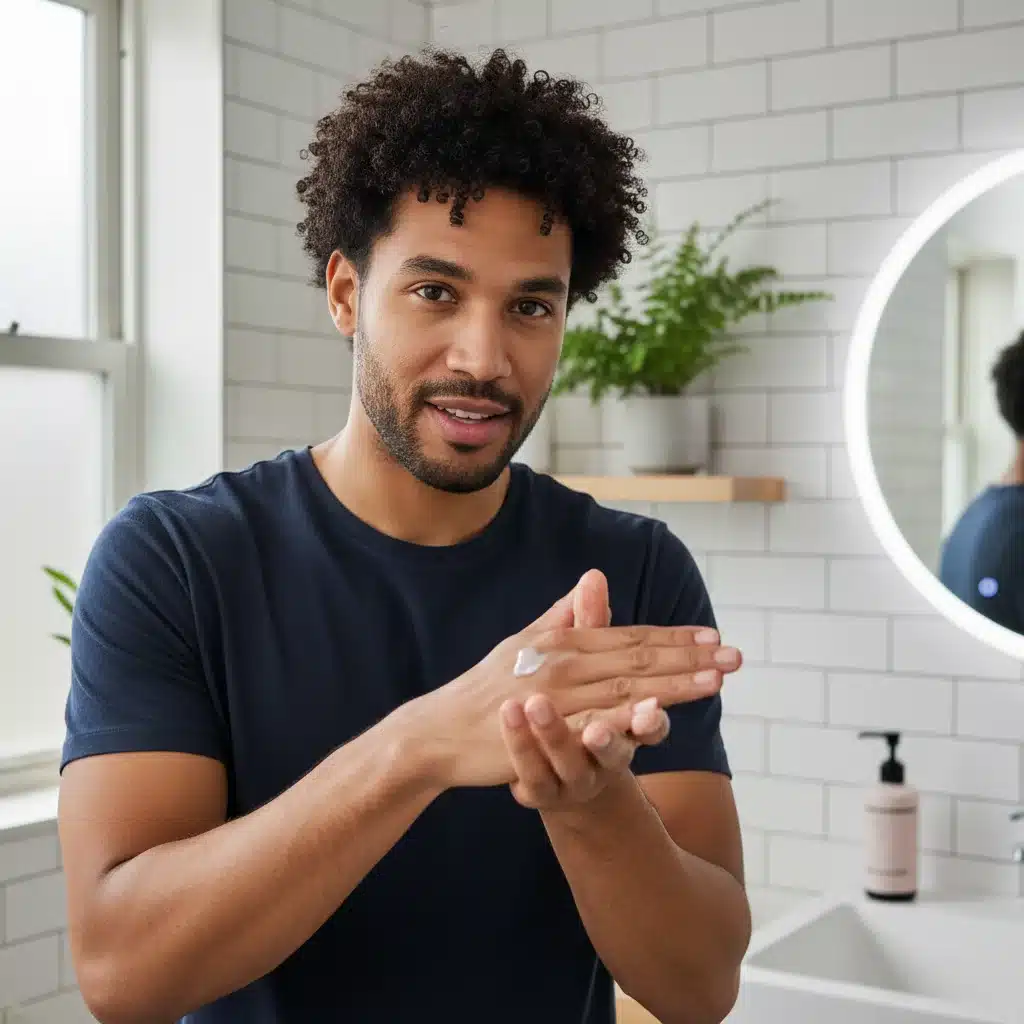 Man styling curly American hair with product