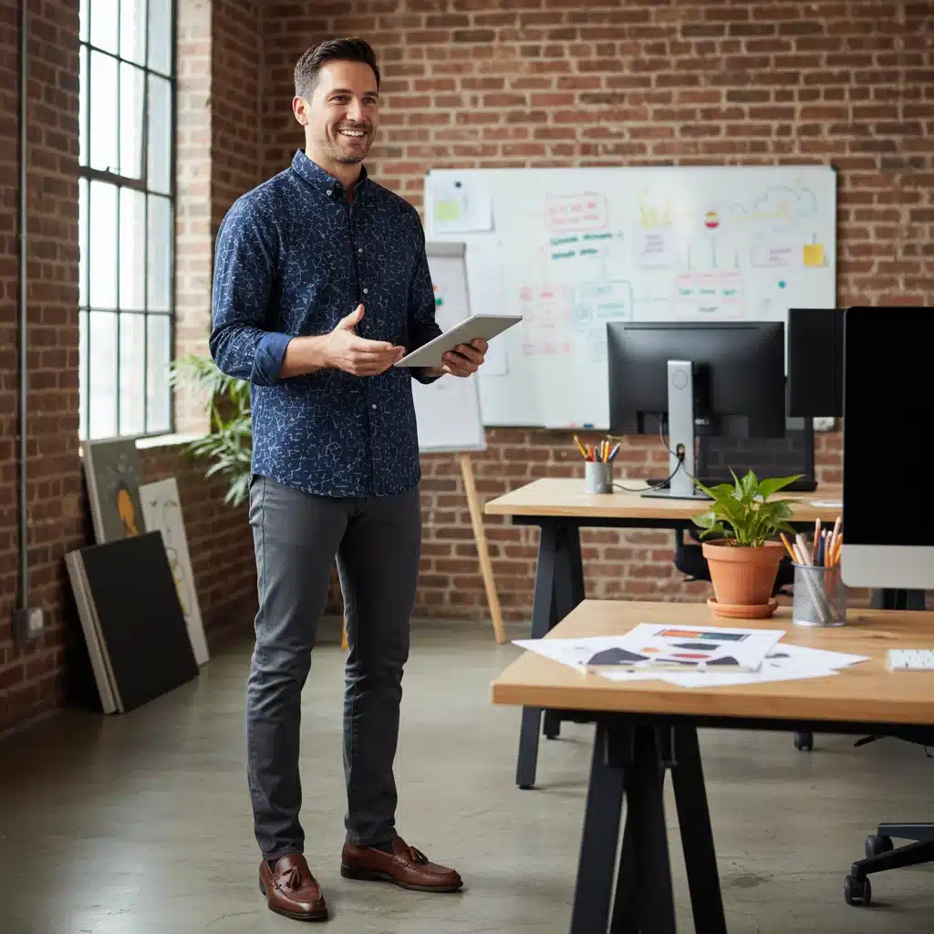 Male professional in smart casual button-down and dark jeans
