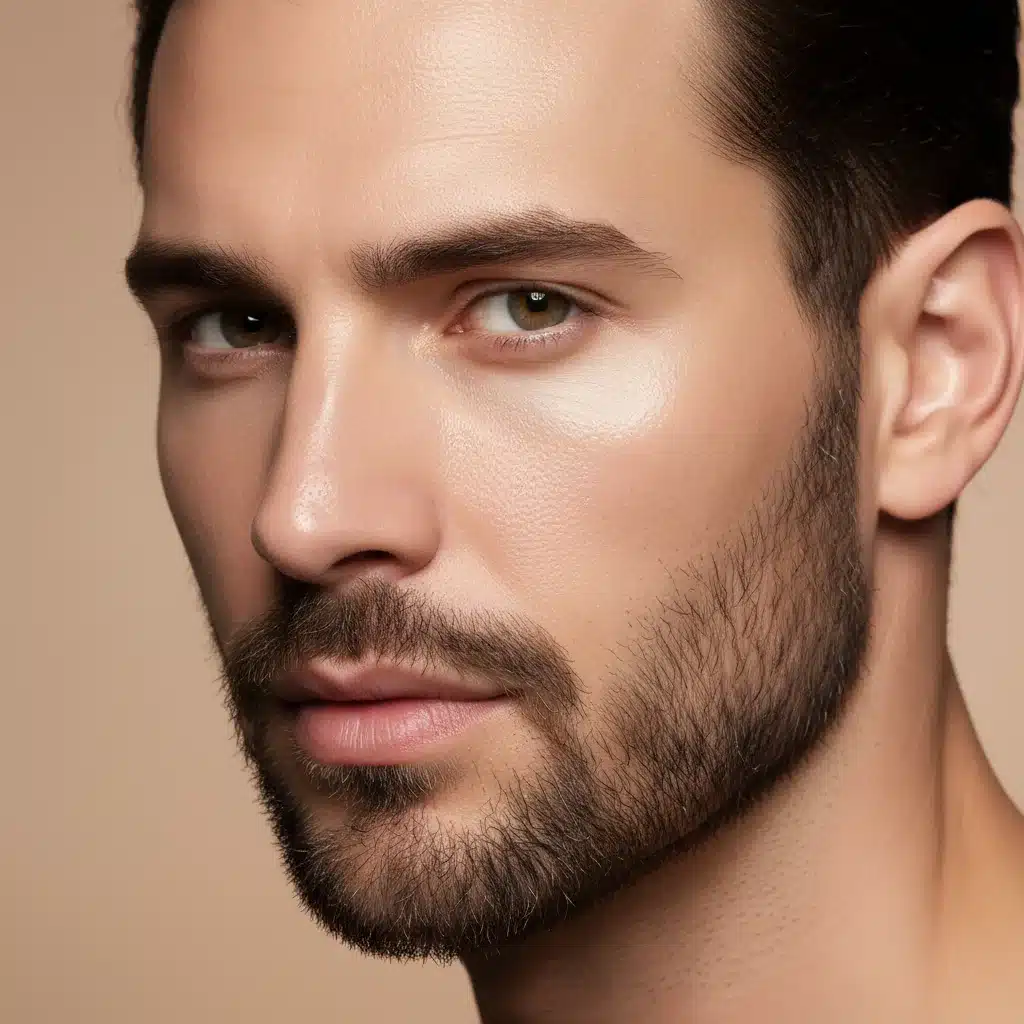 Close-up of hydrated, clear male skin after advanced skincare routine