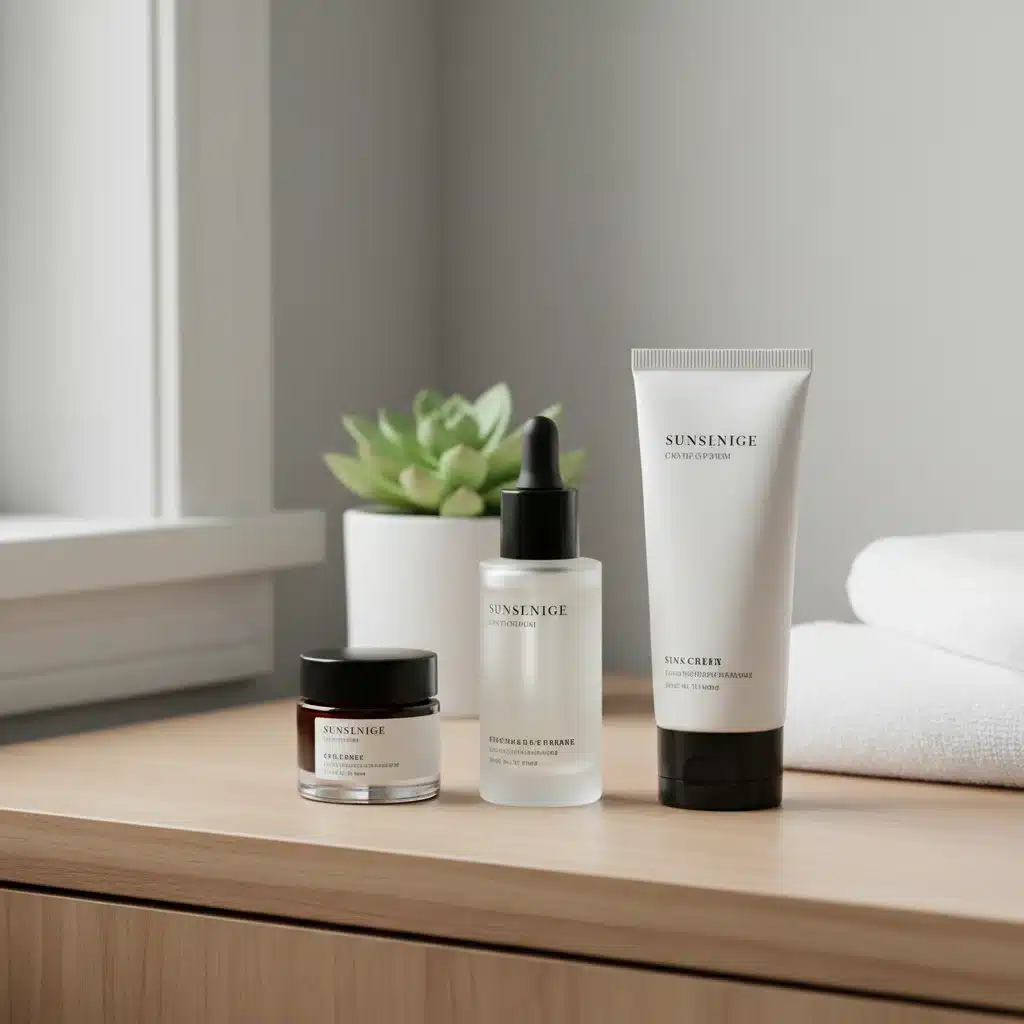 Collection of premium men's skincare products including serum, eye cream, and sunscreen for a complete routine.