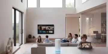 Modern home with integrated Wi-Fi mesh system nodes providing seamless internet coverage