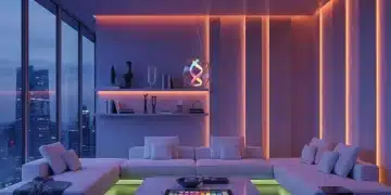 Modern living room with dynamic smart lighting