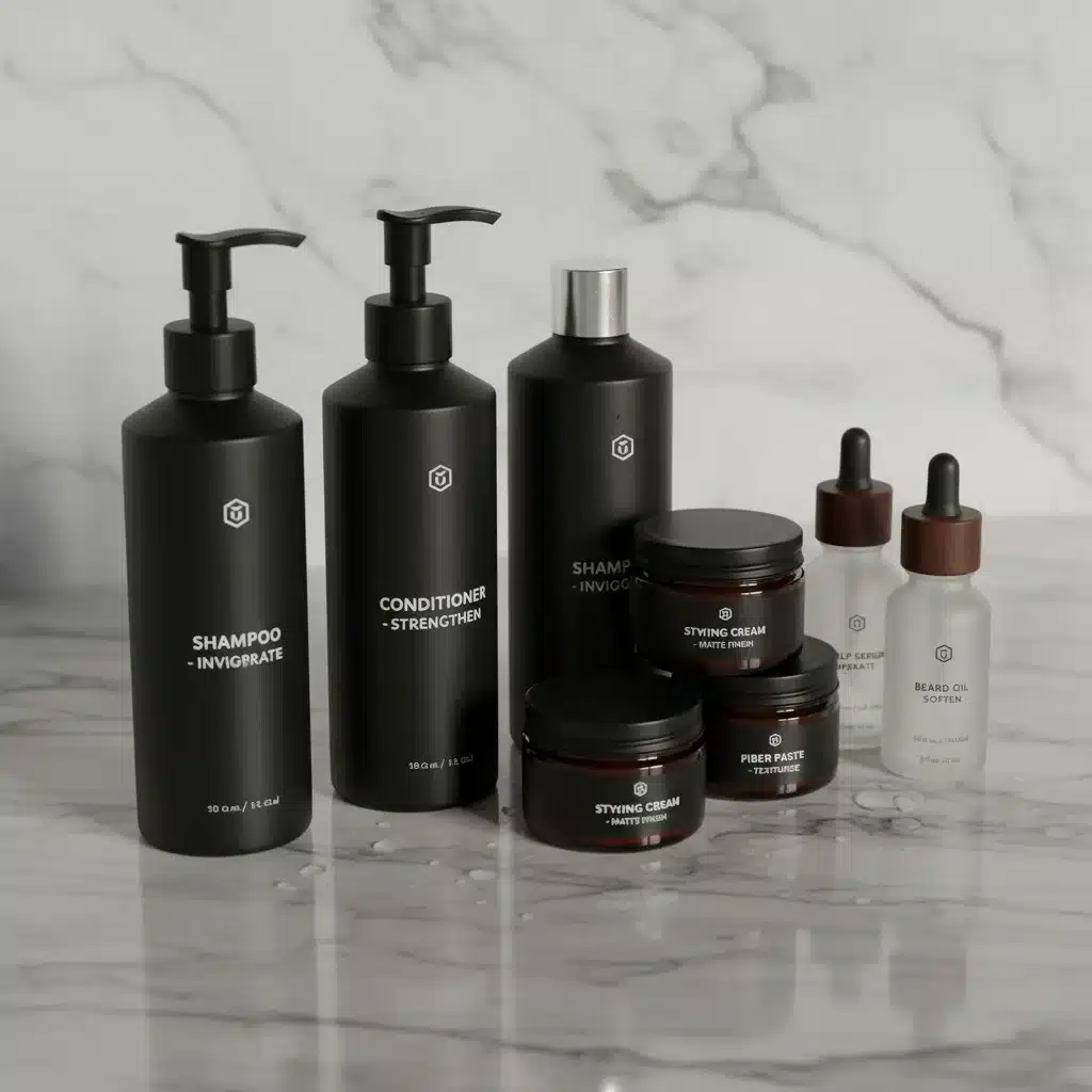 Assortment of modern men's hair care products