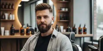 Man with modern textured crop haircut in a stylish barbershop