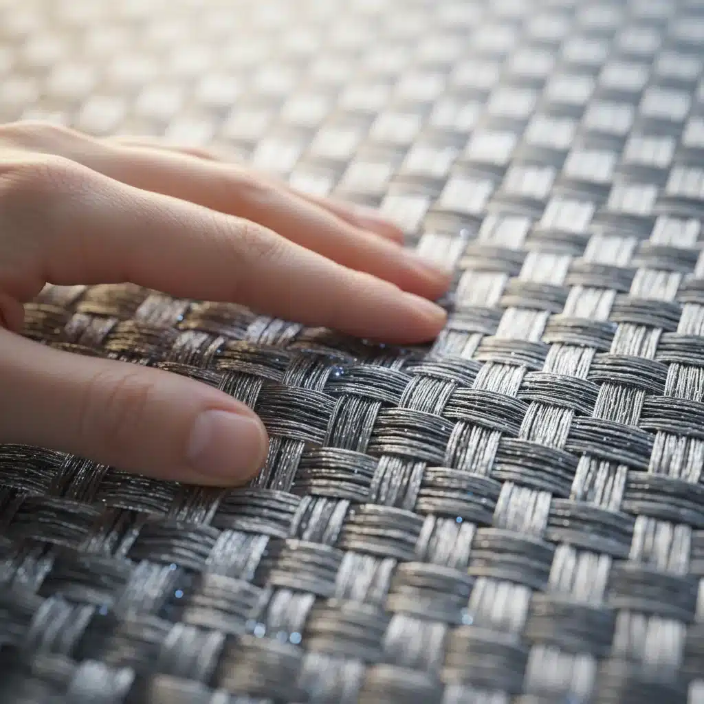 Close-up of smart fabric with interwoven conductive threads and embedded sensors.