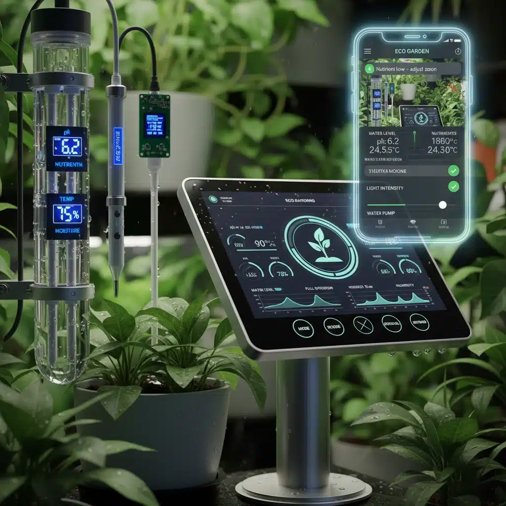 Smart garden sensors and control panel with remote monitoring app