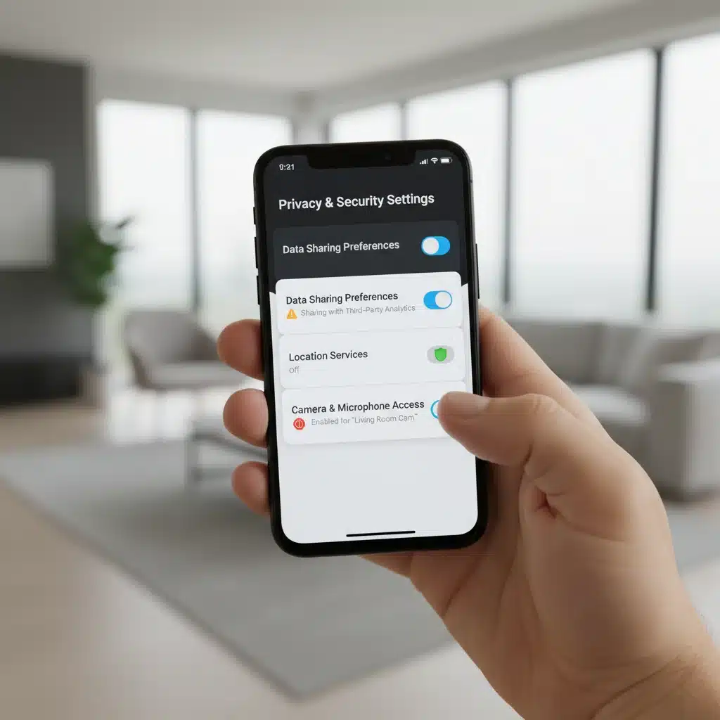 Configuring smart home privacy settings on a smartphone app