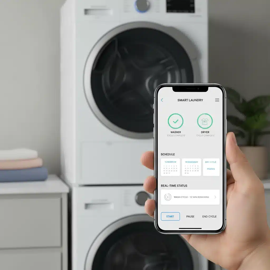 Smartphone controlling smart washing machine and dryer via a dedicated app