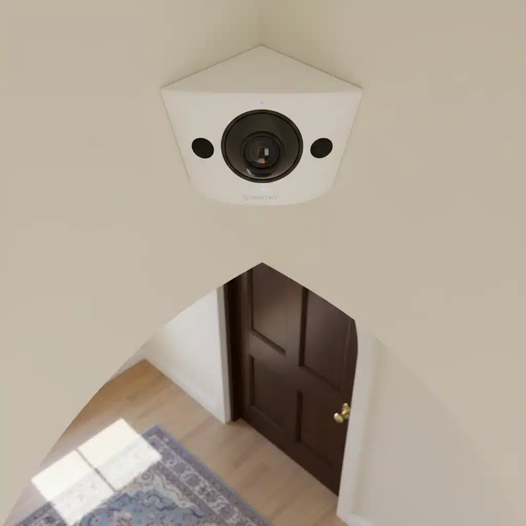 Discreet smart home security camera monitoring a doorway