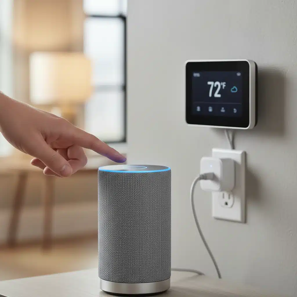 Hand interacting with a smart speaker to activate a smart home scene